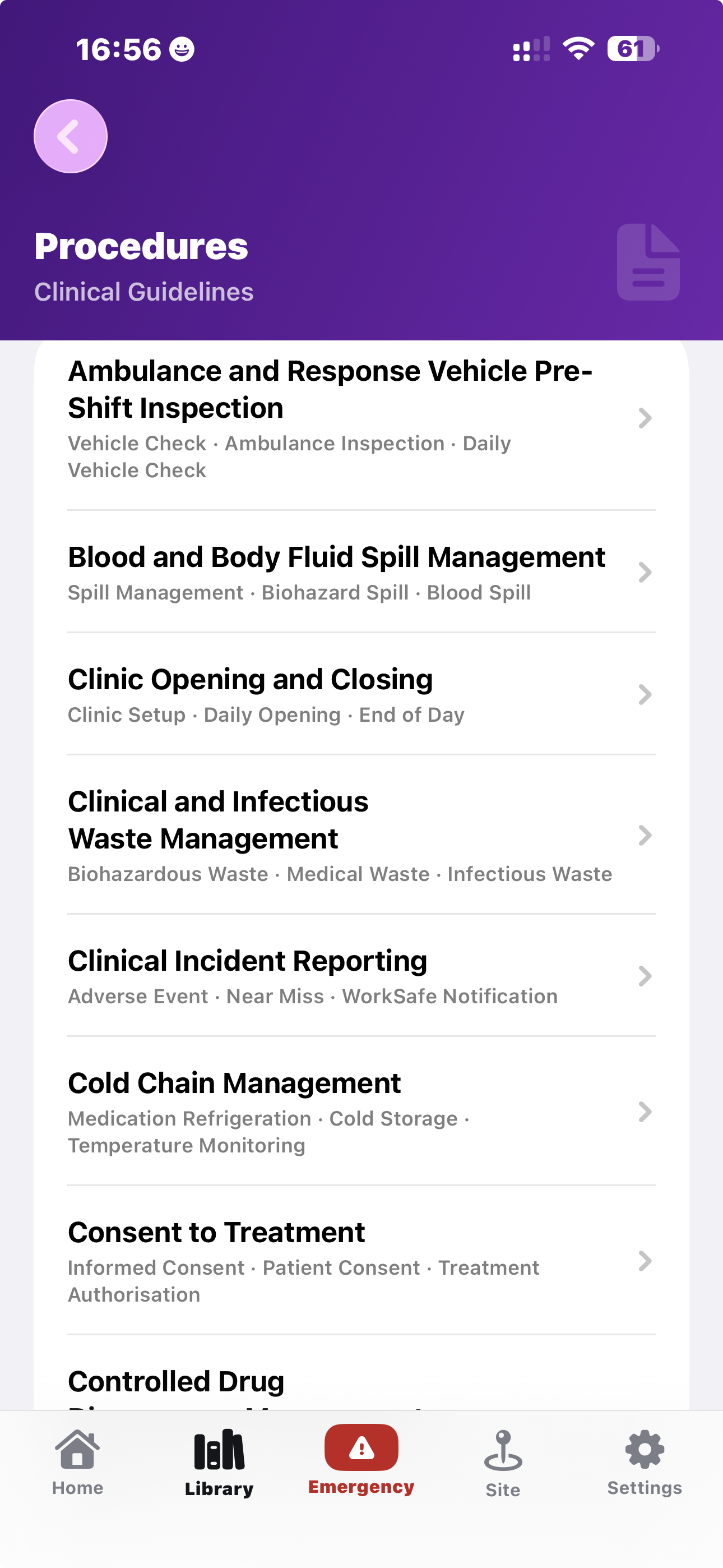Procedures list